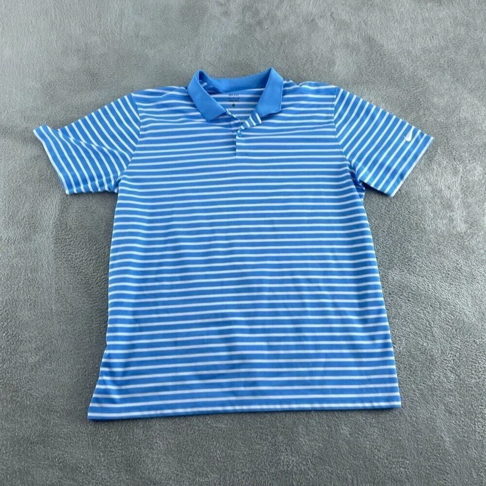 Nike Dri-Fit Mens Polo Shirt Blue & White Striped Size XL 0644